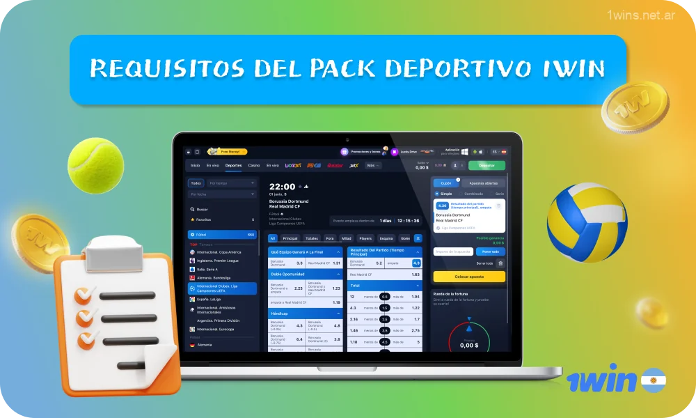 Para participar del paquete 1win Sports, los argentinos deben realizar un depósito mínimo, ser jugador nuevo y realizar apuestas en pronósticos deportivos con cuotas de 1,5 o superiores