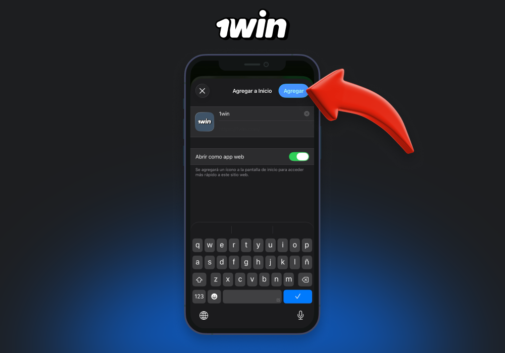 Para agregar la aplicación 1win a su teléfono inteligente iOS, ingrese el nombre de la aplicación y seleccione Agregar